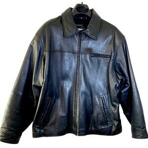 William Barry Black Leather Jacket Mens XL Zip Front Quilted Lining India